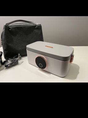 Portable Electric Lunch Box - White and Gray with Rose Gold Trim